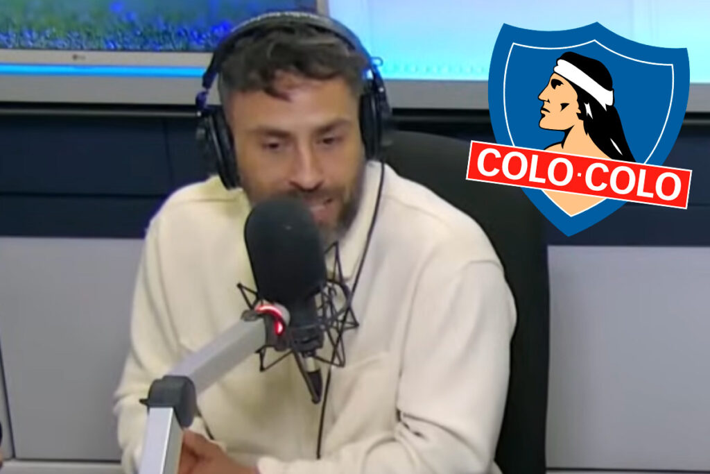 Primer plano de Jorge Valdivia junto al escudo de Colo-Colo.