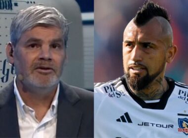 Primer plano de Juan Cristóbal Guarello y Arturo Vidal.