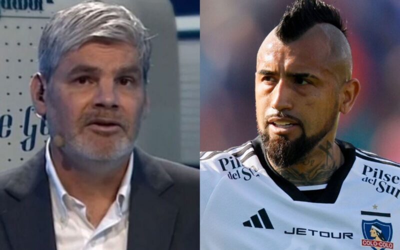 Primer plano de Juan Cristóbal Guarello y Arturo Vidal.