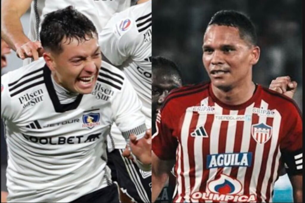 Primer plano de Cristián Zavala y Carlos Bacca con la camiseta de Colo-Colo y Junior, respectivamente.