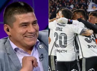 Primer plano de Marcelo Toby Vega, jugadores de Colo-Colo abrazados.