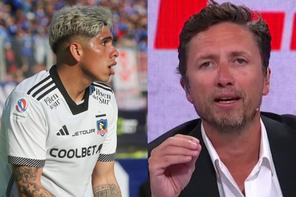 Primer plano a Carlos Palacios con indumentaria de Colo-Colo y Francisco Sagredo