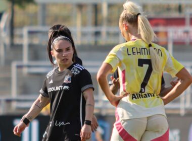 Javiera Grez y Alisha Lehmann durante el partido de Colo-Colo Femenino vs Juventus en The Women´s Cup.