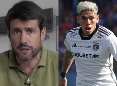 El periodista Francisco Eguiluz y el jugador de Colo-Colo, Carlos Palacios.