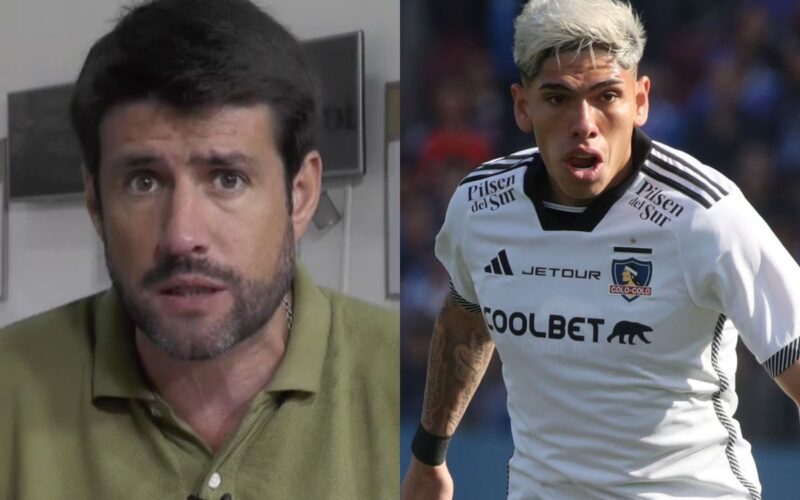 El periodista Francisco Eguiluz y el jugador de Colo-Colo, Carlos Palacios.