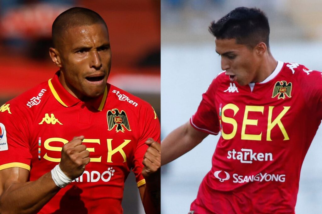 Jonathan Villgra y Leandro Benegas con camiseta de Unión Española.