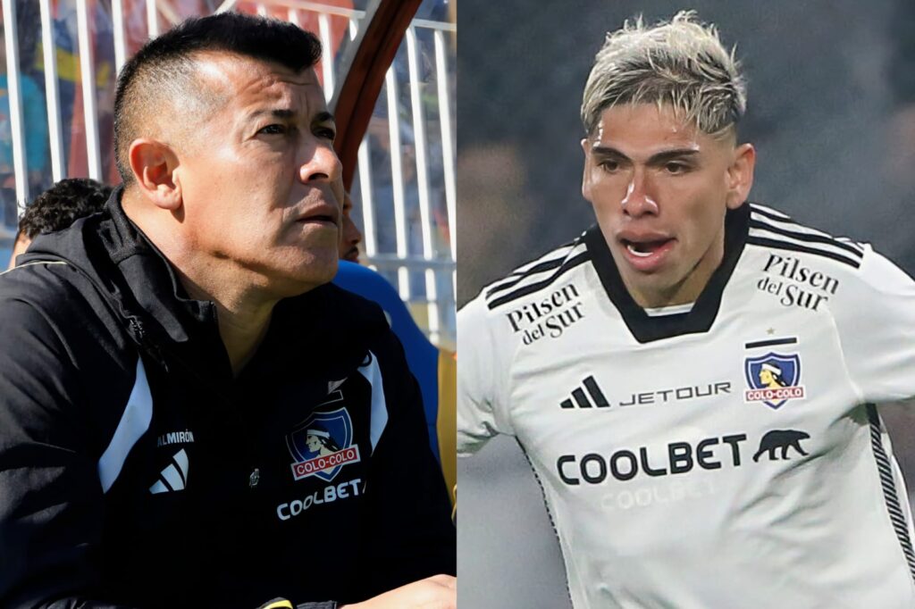 Primer plano a Jorge Almirón y Carlos Palacios con indumentaria de Colo-Colo.