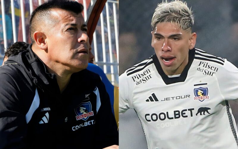 Primer plano a Jorge Almirón y Carlos Palacios con indumentaria de Colo-Colo.