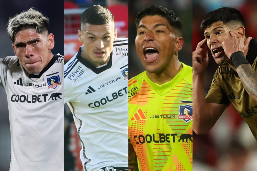 Brayan Cortés, Carlos Palacios, Lucas Cepeda y Esteban Pavez con la camiseta de Colo-Colo