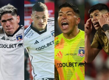 Brayan Cortés, Carlos Palacios, Lucas Cepeda y Esteban Pavez con la camiseta de Colo-Colo