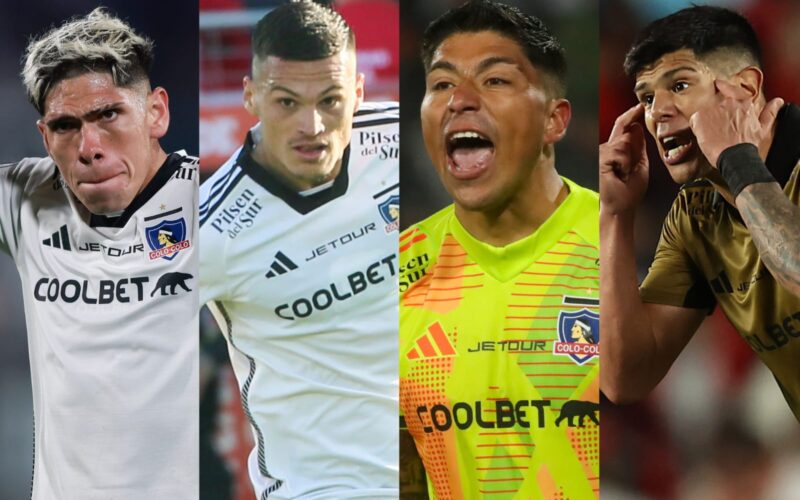 Brayan Cortés, Carlos Palacios, Lucas Cepeda y Esteban Pavez con la camiseta de Colo-Colo