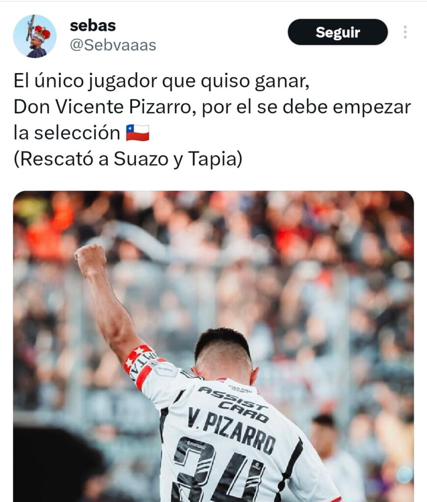 Elogios a Vicente Pizarro por su partido con la Selección Chilena.