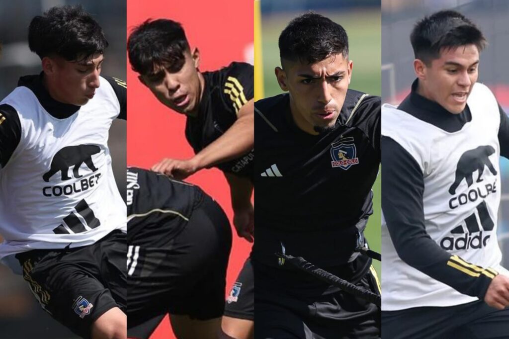 Francisco Marchant, Cristián Alarcón, Dylan Portilla y Bastián Silva en un entrenamiento de Colo-Colo.