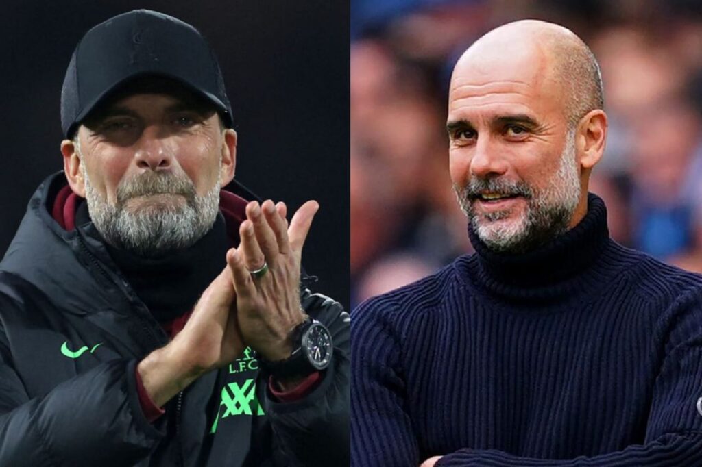 Primer plano a Pep Guardiola y Jürgen Klopp.