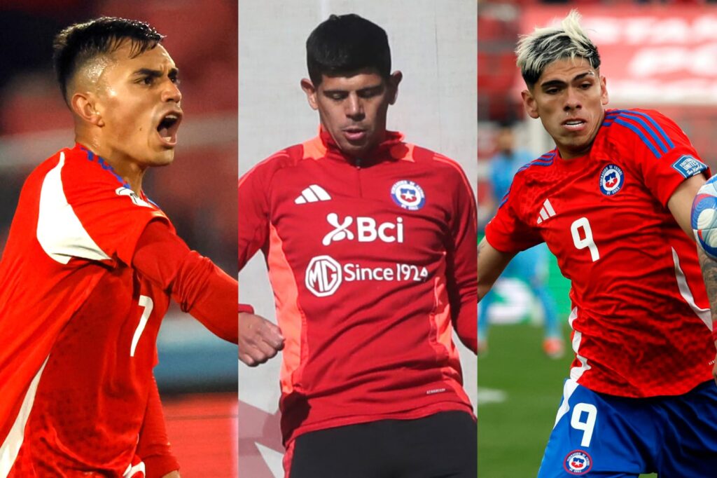 Vicente Pizarro, Esteban Pavez y Carlos Palacios con la camiseta de la Selección Chilena.