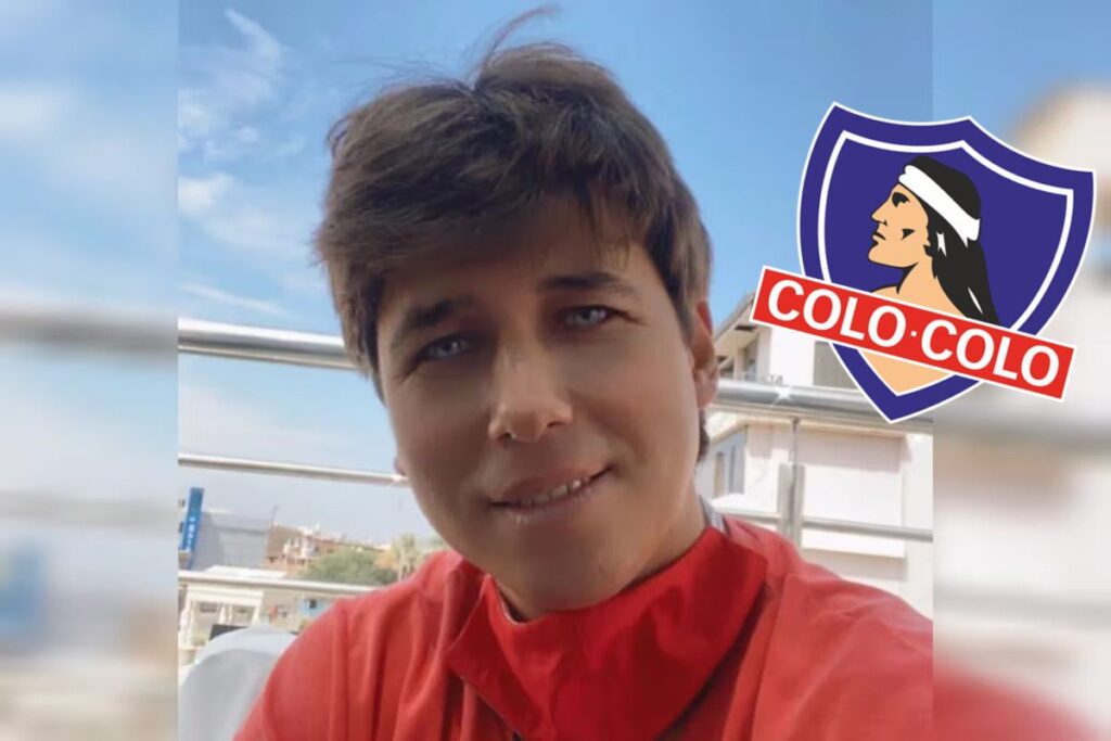 Primer plano de Giorgio Armas junto al escudo de Colo-Colo.