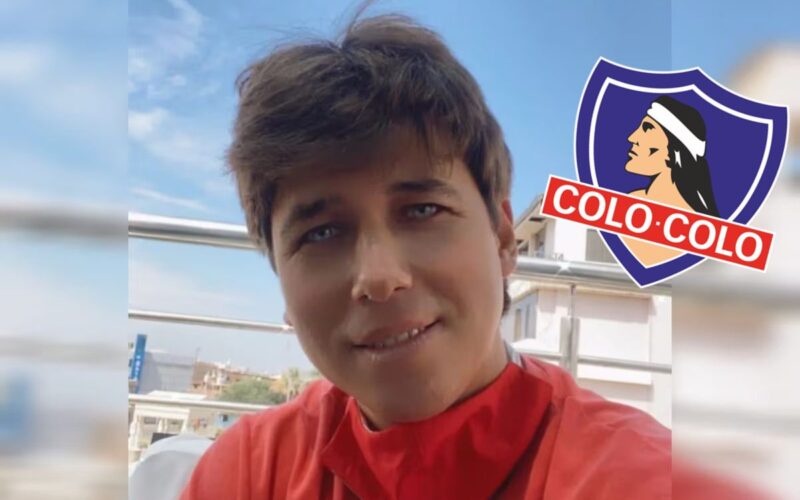 Primer plano de Giorgio Armas junto al escudo de Colo-Colo.