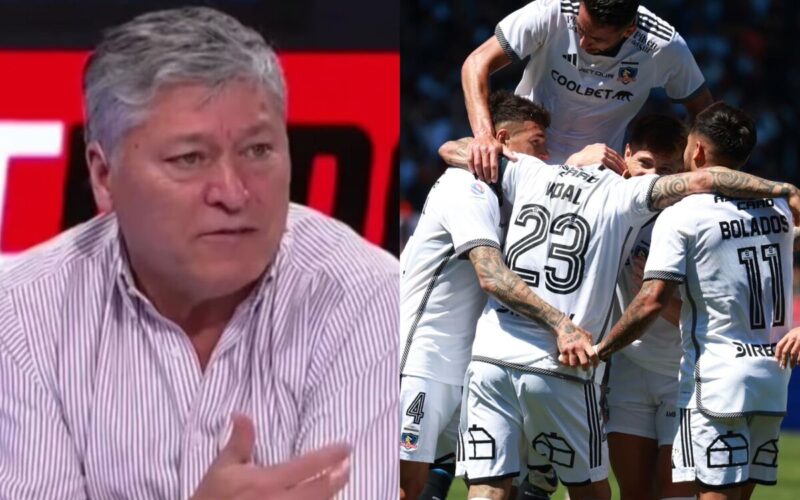 Primer plano de Patricio Yáñez. Jugadores de Colo-Colo celebrando un gol.