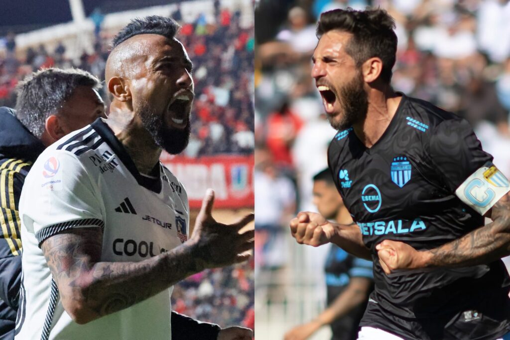 Arturo Vidal y Joaquín Larrivey celebrando triunfos con Colo-Colo y Magallanes.