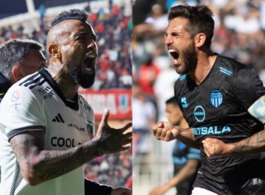 Arturo Vidal y Joaquín Larrivey celebrando triunfos con Colo-Colo y Magallanes.