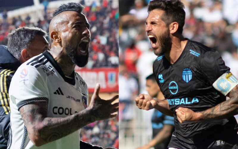 Arturo Vidal y Joaquín Larrivey celebrando triunfos con Colo-Colo y Magallanes.