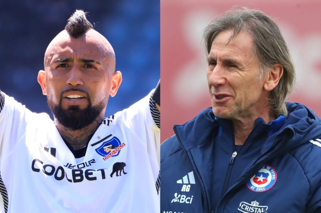 Primer plano a los rostros de Arturo Vidal y Ricardo Gareca.