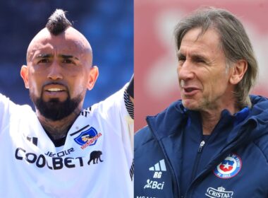 Primer plano a los rostros de Arturo Vidal y Ricardo Gareca.