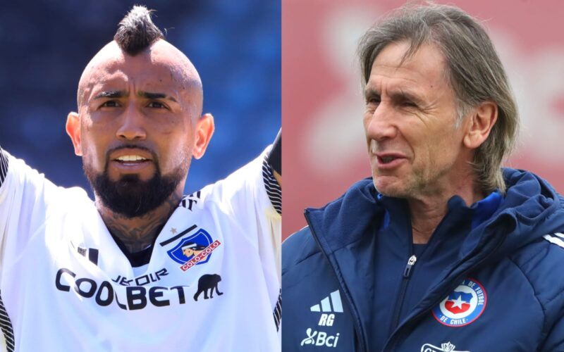 Primer plano a los rostros de Arturo Vidal y Ricardo Gareca.