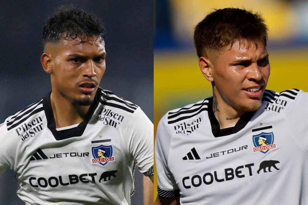 Primer plano a Daniel Gutiérrez y Lucas Soto con la camiseta de Colo-Colo.