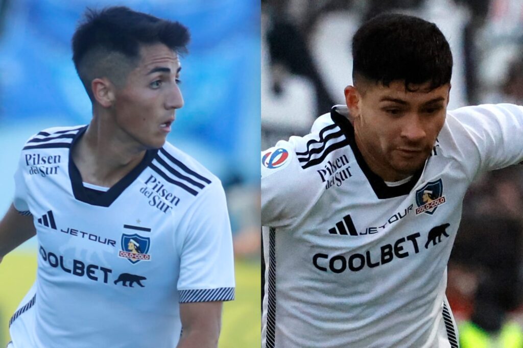 Primer plano a Diego Plaza y Cristián Riquelme con la camiseta de Colo-Colo.