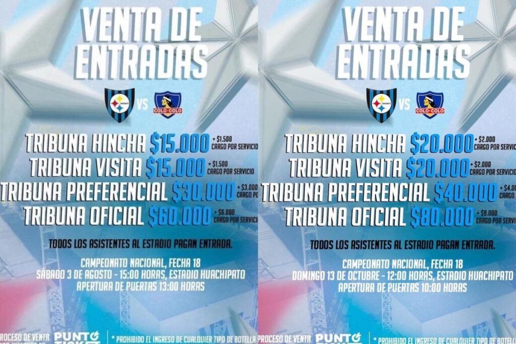 Valor de las entradas para el Huachipato vs Colo-Colo.