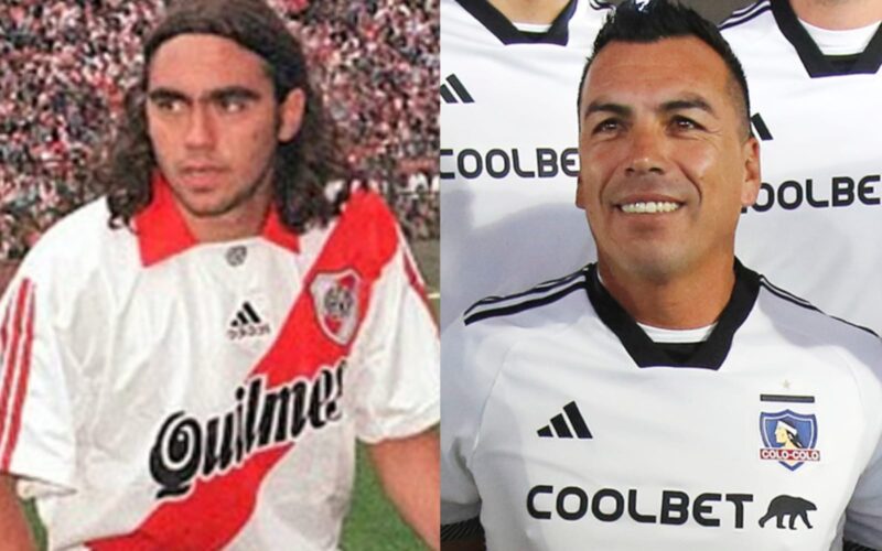 Juan Pablo Sorín y Esteban Paredes con la camiseta de River Plate y Colo-Colo