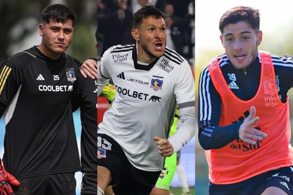 Julio Fierro, Ramiro González y David Tati con camiseta de Colo-Colo.