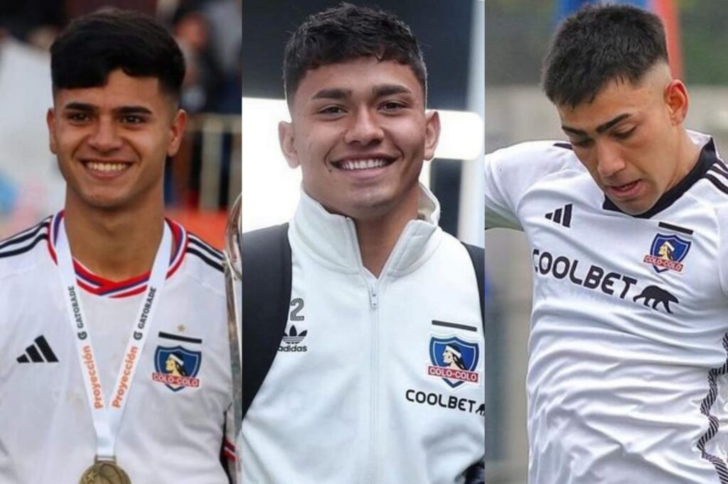 Matías Pinto, Eduardo Villanueva y Nicolás Suárez con indumentaria de Colo-Colo.