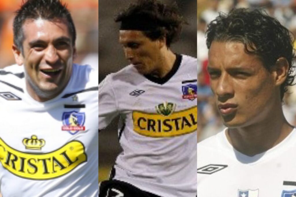 Rodolfo Moya, José Luis Cabión y Gonzalo Lorca con camiseta de Colo-Colo