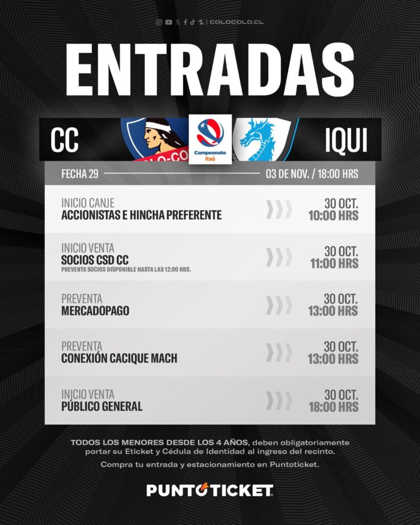 Anuncio de la Venta de entradas Colo-Colo vs Deportes Iquique