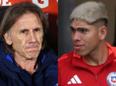 Primer plano de Ricardo Gareca y Carlos Palacios.