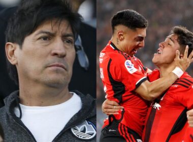 Primer plano de Iván Zamorano. Jordhy Thompson y Damián Pizarro abrazados celebrando un gol por Colo-Colo.