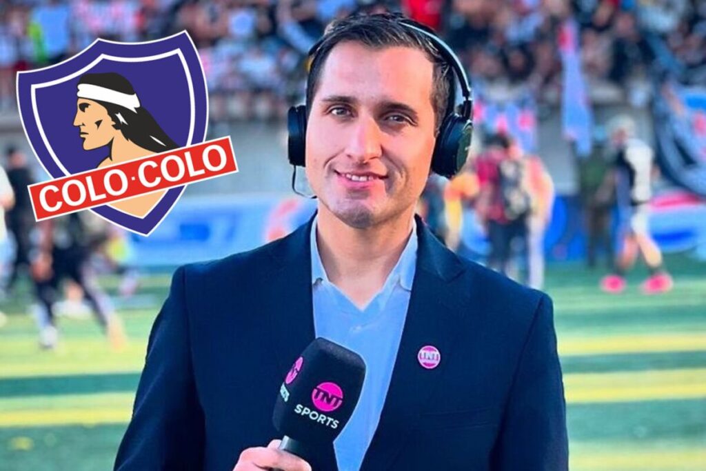 Primer plano de Daniel Arrieta junto al escudo de Colo-Colo.