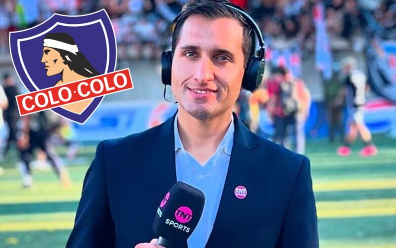 Primer plano de Daniel Arrieta junto al escudo de Colo-Colo.