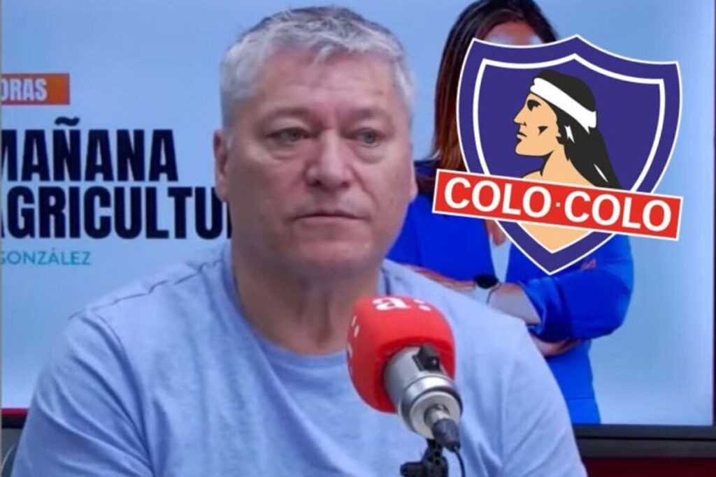 Primer plano de Patricio Yáñez junto al escudo de Colo-Colo.