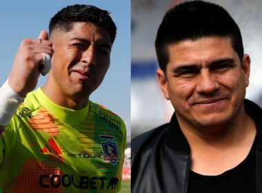 Primer plano a Brayan Cortés con camiseta de Colo-Colo y Marcelo Vega.