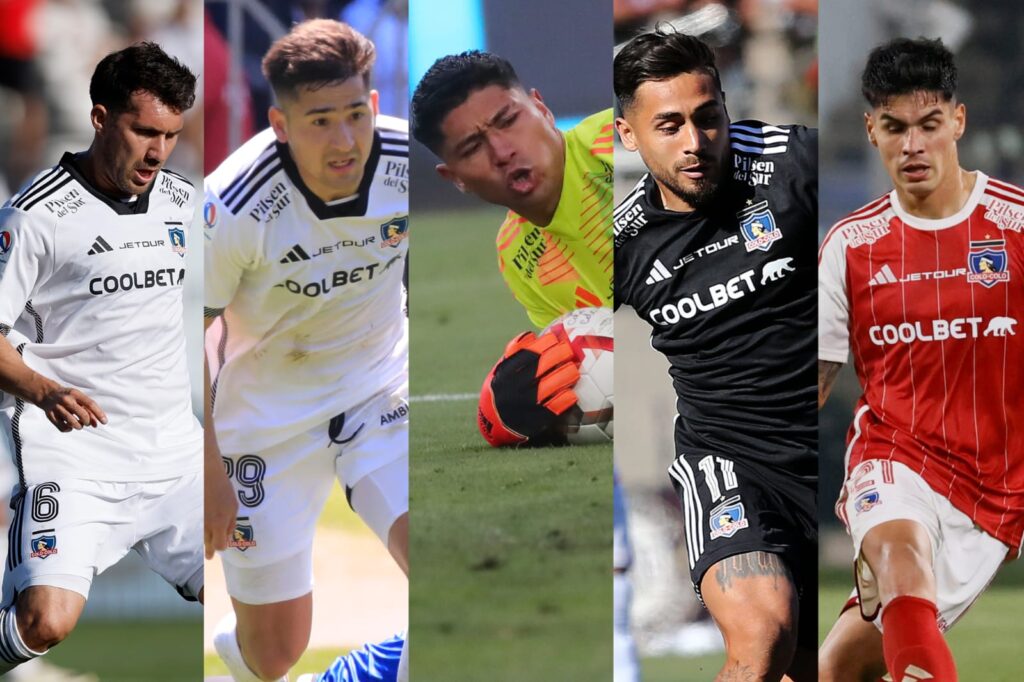 César Fuentes, Guillermo Paiva, Brayan Cortés, Marcos Bolados, Erick Wiemberg con la camiseta de Colo-Colo.