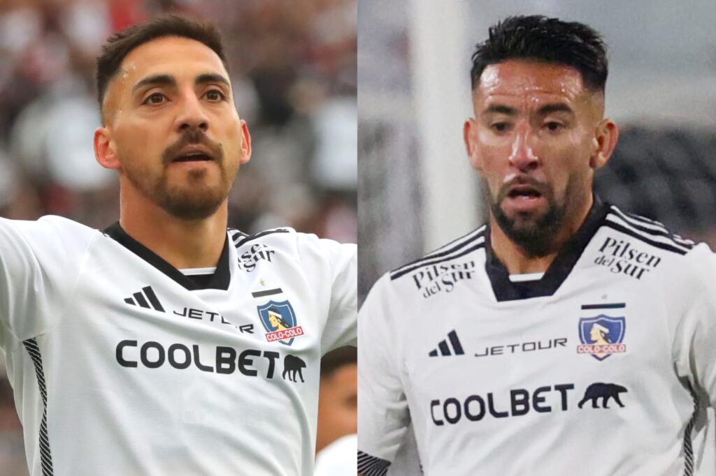 Primer plano a Javier Correa y Mauricio Isla con la camiseta de Colo-Colo.