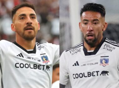 Primer plano a Javier Correa y Mauricio Isla con la camiseta de Colo-Colo.