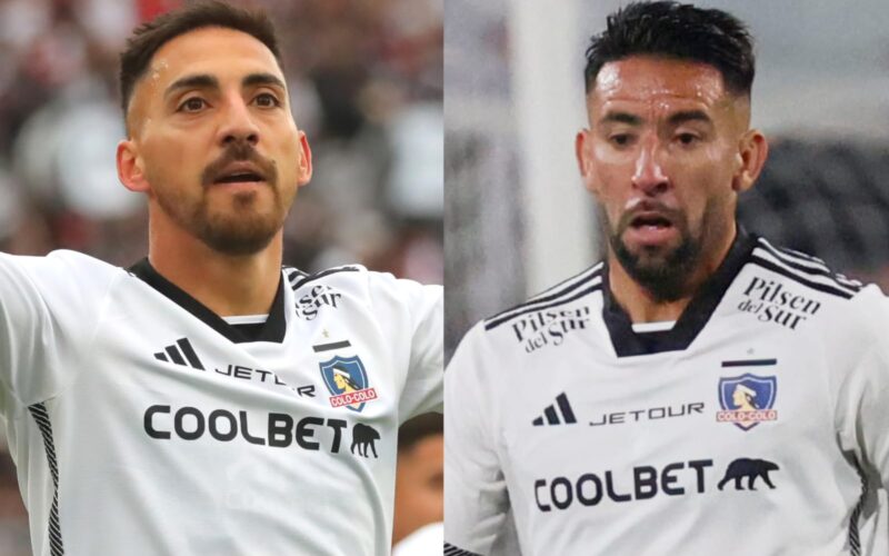 Primer plano a Javier Correa y Mauricio Isla con la camiseta de Colo-Colo.