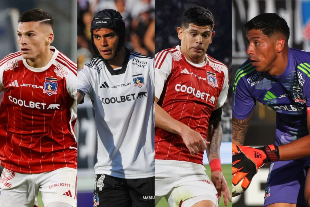 Lucas Cepeda, Vicente Pizarro, Erick Wiemberg y Brayan Cortés con la camiseta de Colo-Colo.