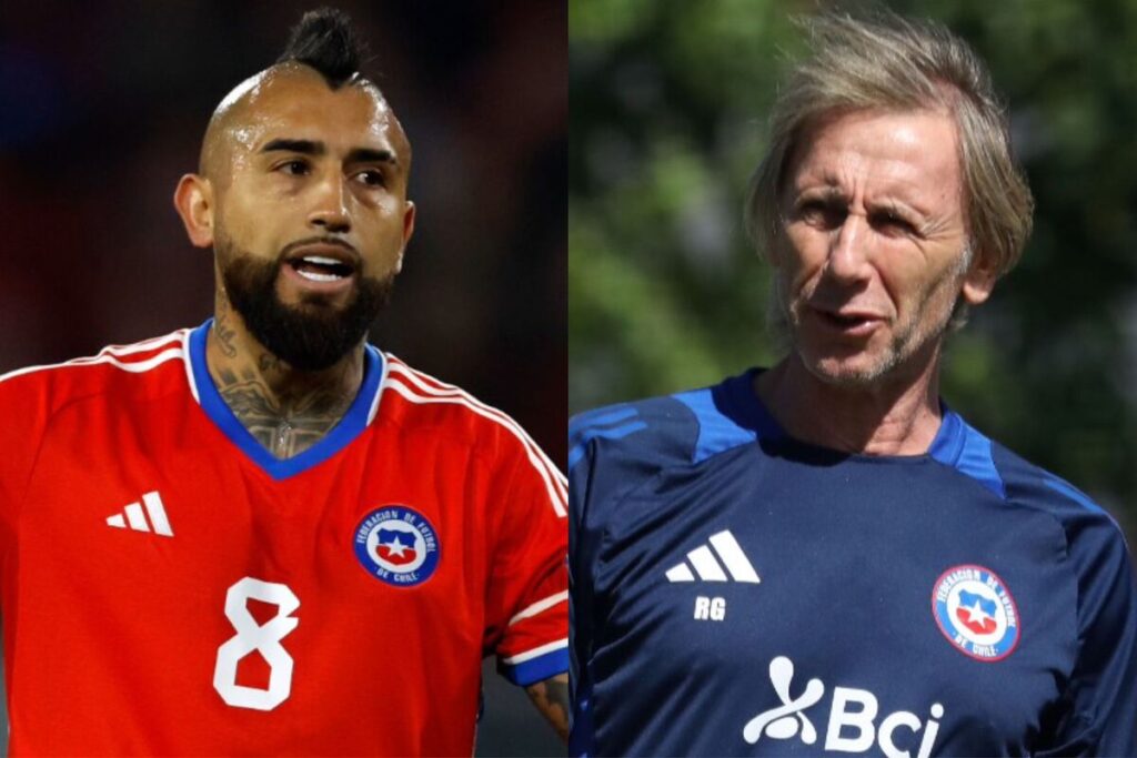 Primer plano de Arturo Vidal y Ricardo Gareca.