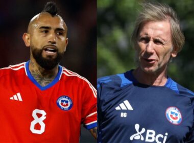 Primer plano de Arturo Vidal y Ricardo Gareca.