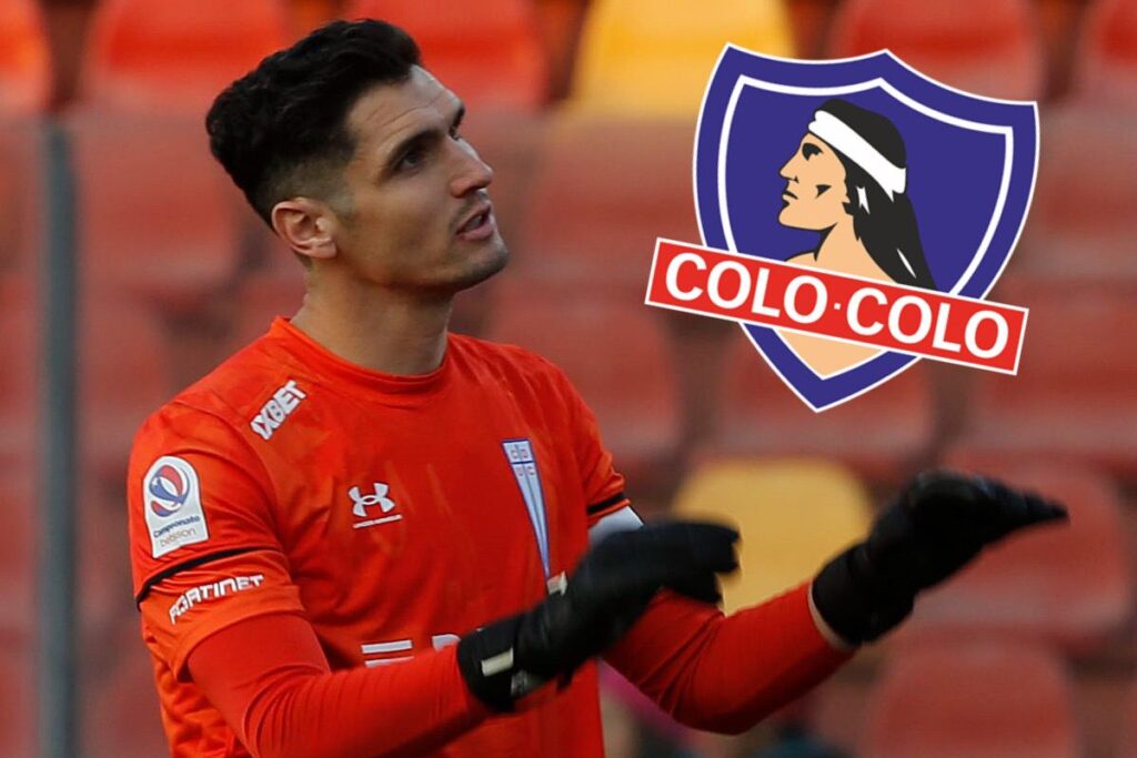 Primer plano de Matías Dituro junto al escudo de Colo-Colo.